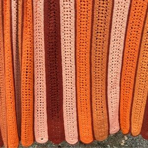 Vintage handmade 1970s crochet wool blend large Afghan in fall colors
